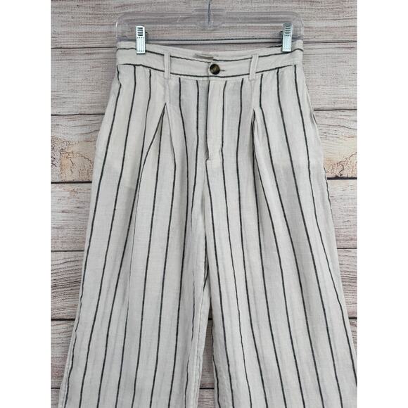 Joie 100% Linen Striped Wide Leg Pants Womens 4 White Black 4 Pocket - Picture 3 of 9